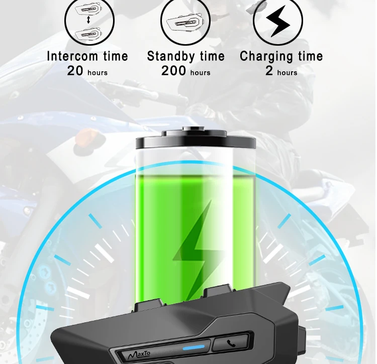 Fone de ouvido à prova d'água MaxTo X2 Interfone para capacete de motocicleta para 2 pilotos Interfone 800M