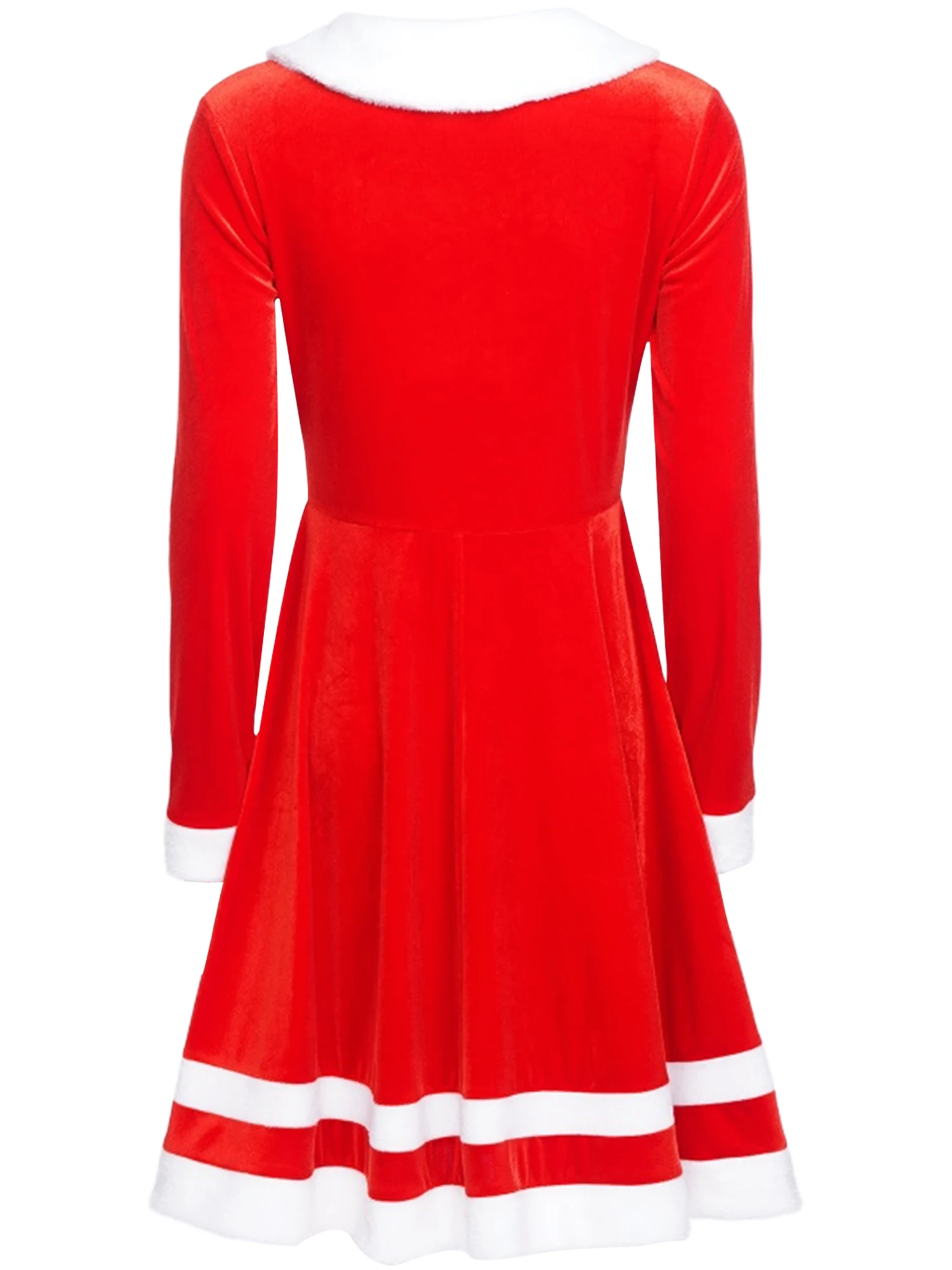 Women Xmas Cosplay Santa Dress Contrast Color V-Neck Long Sleeve Cinched Waist Design Christmas Costume for Festival Parties