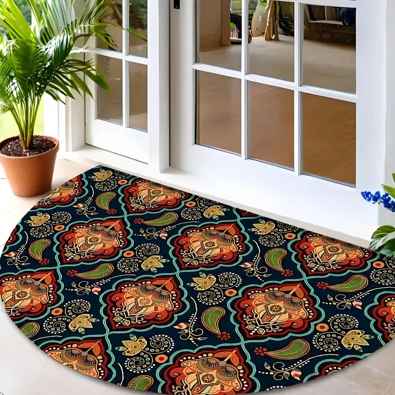 Rainbow Geometric Mandala Zigzag Pattern Rug For Bohemian Porch Playful Vibe Non Slip Decorative Floor Cover
