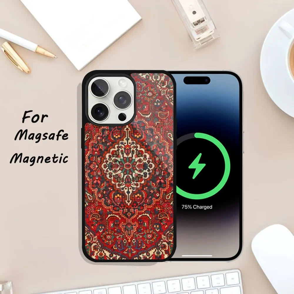 Persian Carpet Phone Case For iPhone 11 13 12 14 15 Plus Max Pro Magsafe Magnetic Wireless Charging shell