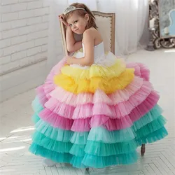 Baby Girl Princess Layered Tutu Dress Rainbow Infant Toddler Tulle Patchwork Vestido Evening Party Pageant Birthday  1-12Y