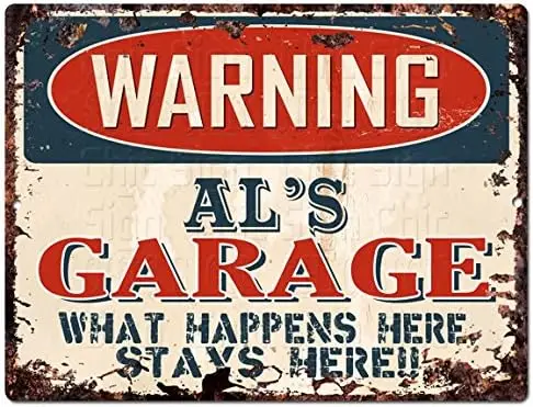 WARNING AL'S GARAGE Tin Chic Sign Vintage Retro Rustic 9