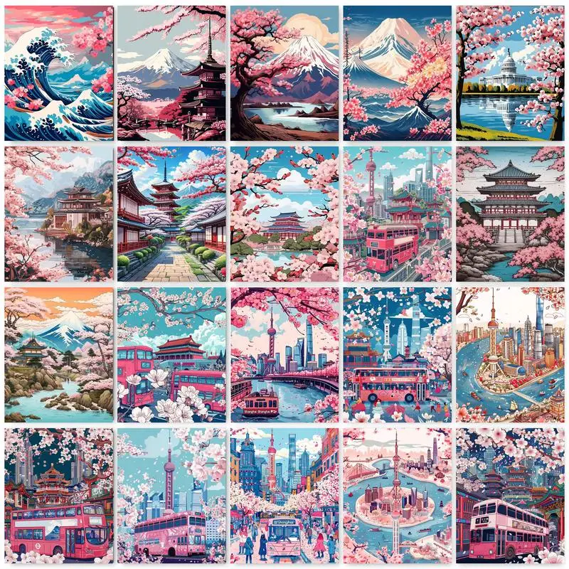 

GATYZTORY 40x50cm Painting By Numbers For Adults Cherry Blossom Paint By Number DIY Gift Unique Japanese Home Decors Artwork