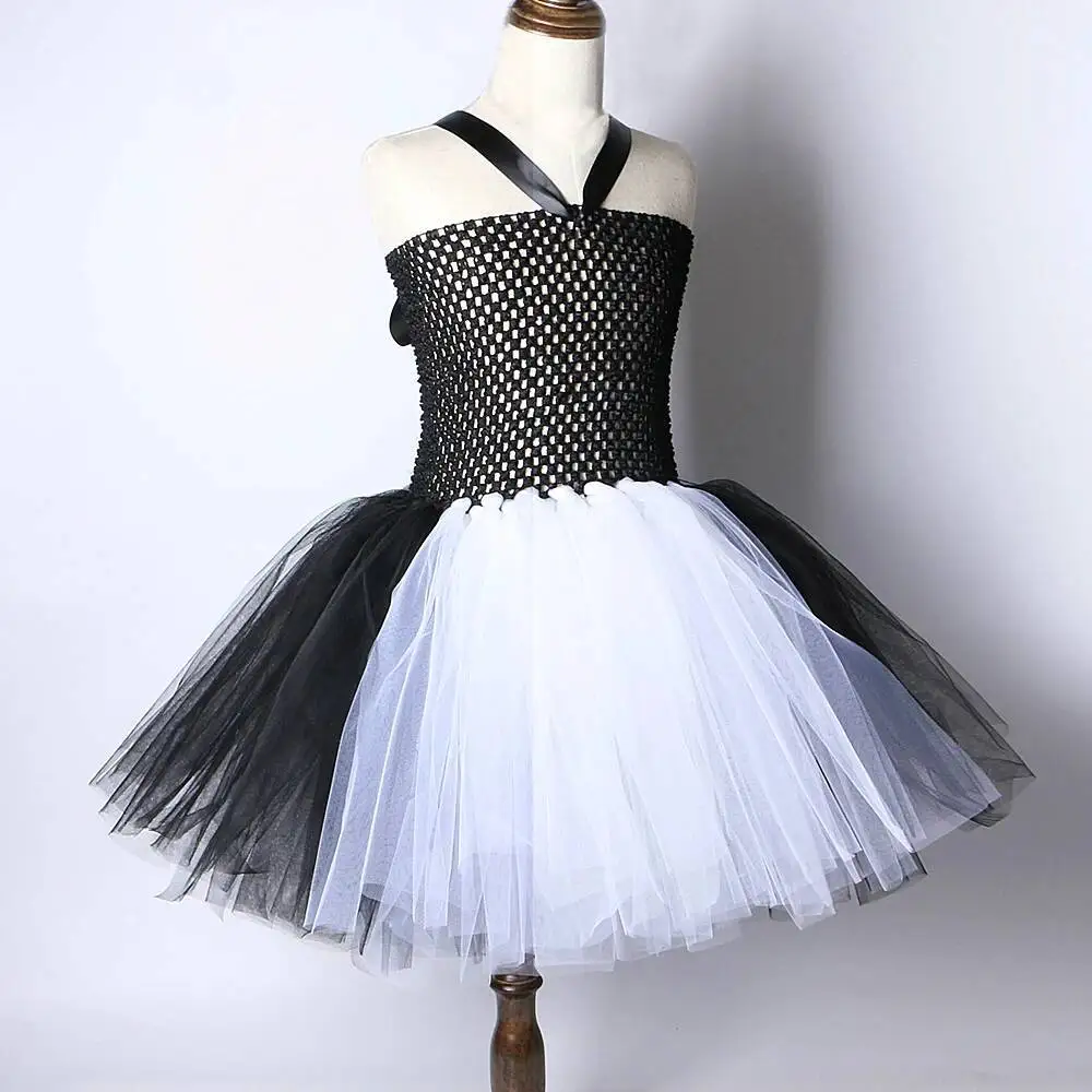 Weißes und schwarzes Katzen-Tutu-Kleid für kleine Mädchen, ein fantasievolles Tierkostüm für Kinder und Kleinkinder, ideal für Halloween oder Karneval, mit Ohren, Stirnband und Schwanz. – Detail 12