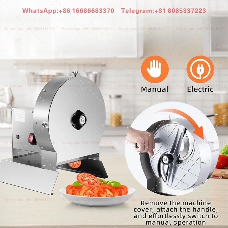 Stainless Steel Electric Commercial Fruit Vegetable Slicer, Multifunctional Cutter for Lemon, Potato and Other  Processing