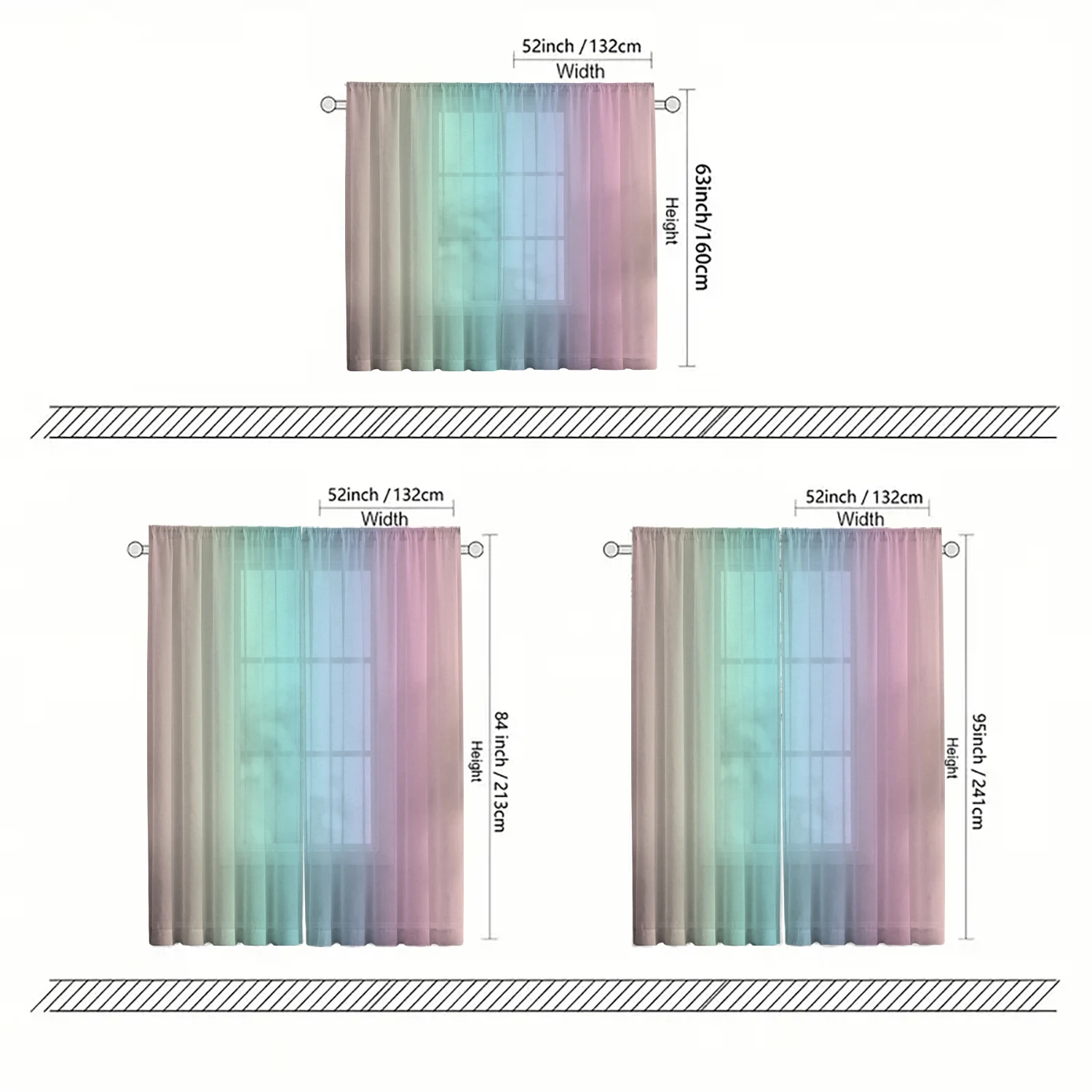 2 Pieces HD Digital Color gradient geometry Printed Window Screen Home Decor Style Decoration Living Room Bedroom Rod