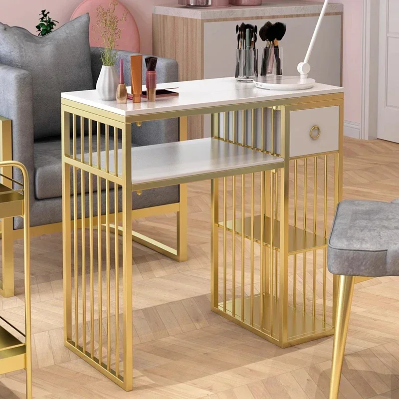 Nordic Simple Nail Tables Cream Style Modern Marble Tabletop Reception Desks Nail Tables Manicure Dressing Salon Furniture