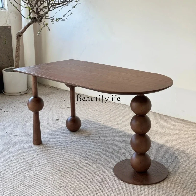

3Medieval solid wood dining table household light luxury small apartment retro dining table