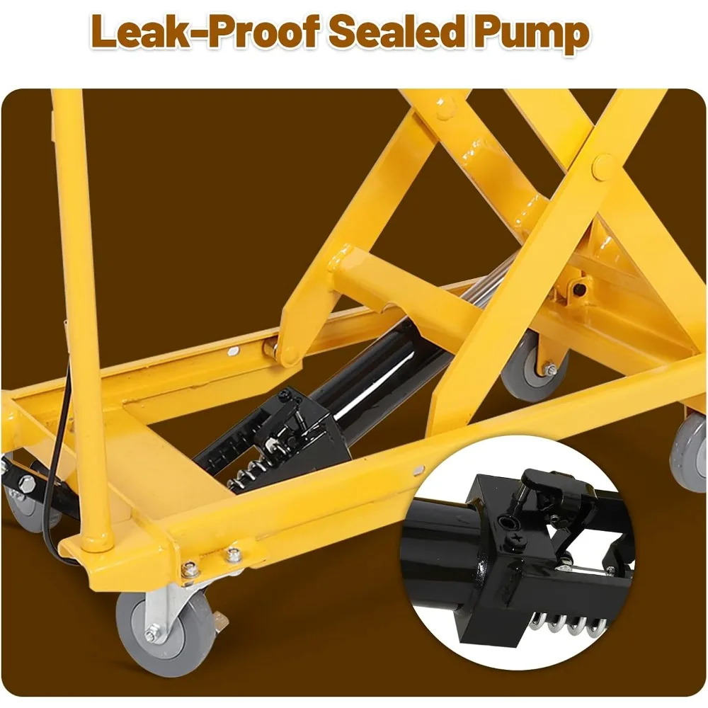 Troli Meja Angkat Hidrolik Gunting, Tinggi Angkat 11-50 inci Kapasitas 330 lbs Troli Meja Angkat, Troli Angkat Manual dengan Anti-S