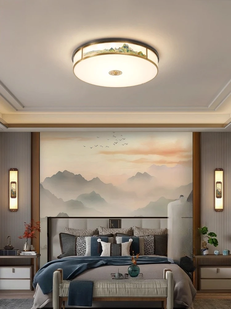 All-copper new Chinese ceiling light bedroom light 2025 new home super bright eye protection book glass room light