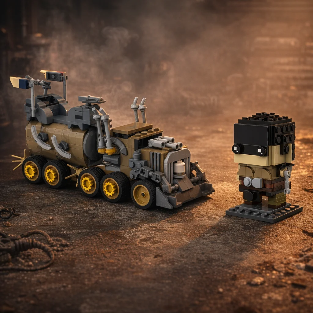 MOC Post-Apocalyptic War Truck Building Blocks Model, Desert Battle Vehicle with Figure, Creative Bricks Assembly Toy Gift