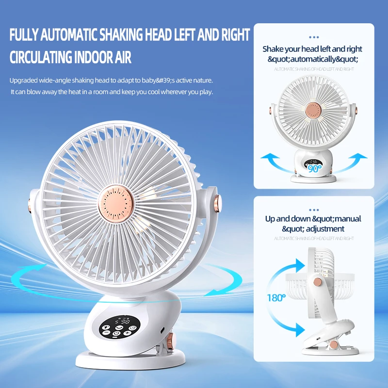 3 in 1 Electric Fan Wireless Desktop Cooling Fans Shake Head Clip Portable Air Conditioner USB Type-C 3 Speeds  Mini 캠핑에어콘