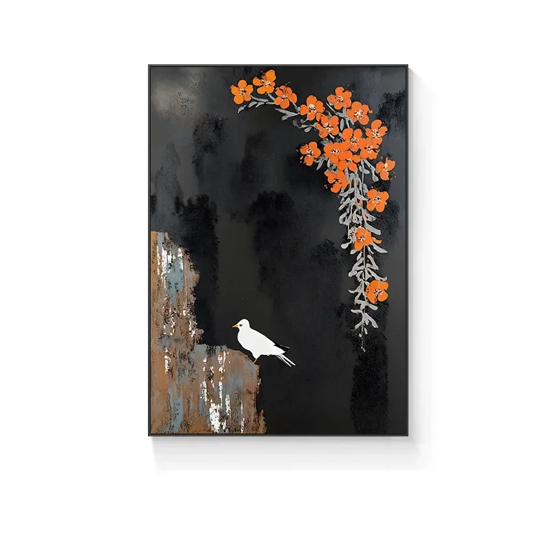 

Pure hand-painted Dafen Village oil painting flowers and birds antique style corridor aisle hanging painting ink painting style