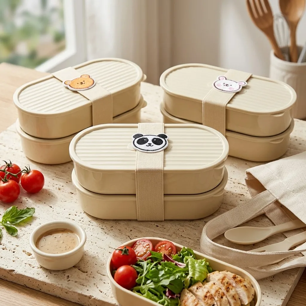 2-teiliges Set Plastik-Obstsalat-Behälter mit niedlichem Tragegurt, tragbare ovale Bento-Box für Kinder und Schüler, mikrowellengeeignete Lunchbox