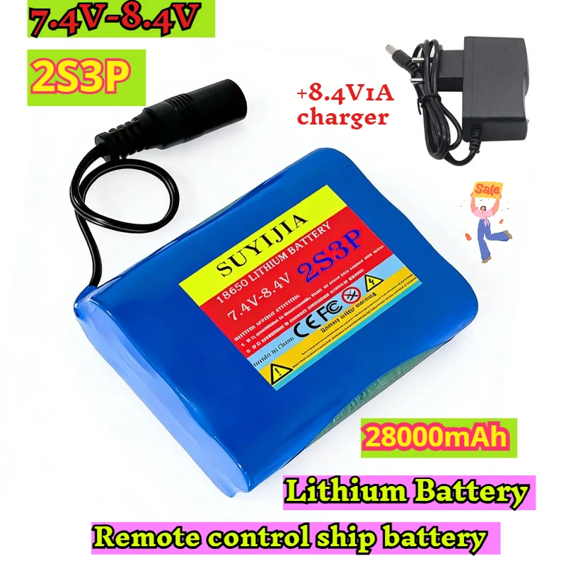 7.4V/8.4V 28Ah 2s3p 18650 Lithium Battery Suitable for Bicycle Lights, Fishing Lights, and Remote Control Ship Audio