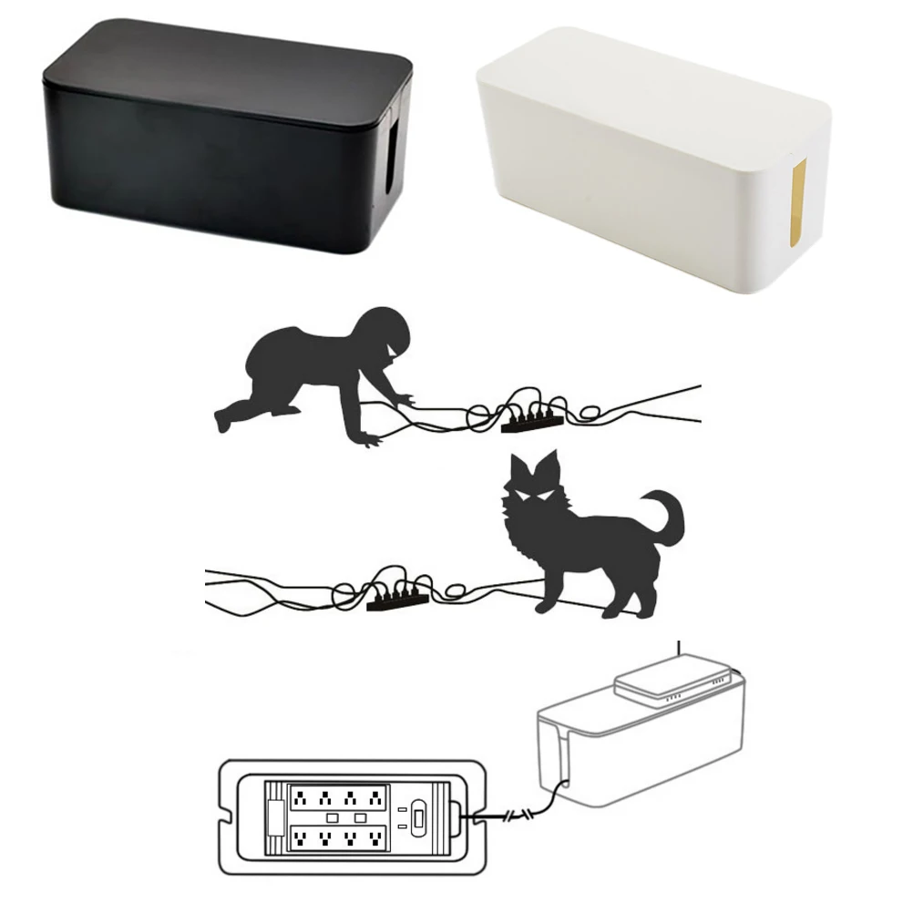 

Power Cord Storage Box Wire Organizer White Computer Charging Cable Management Hide Wires Safe Durability Plastic