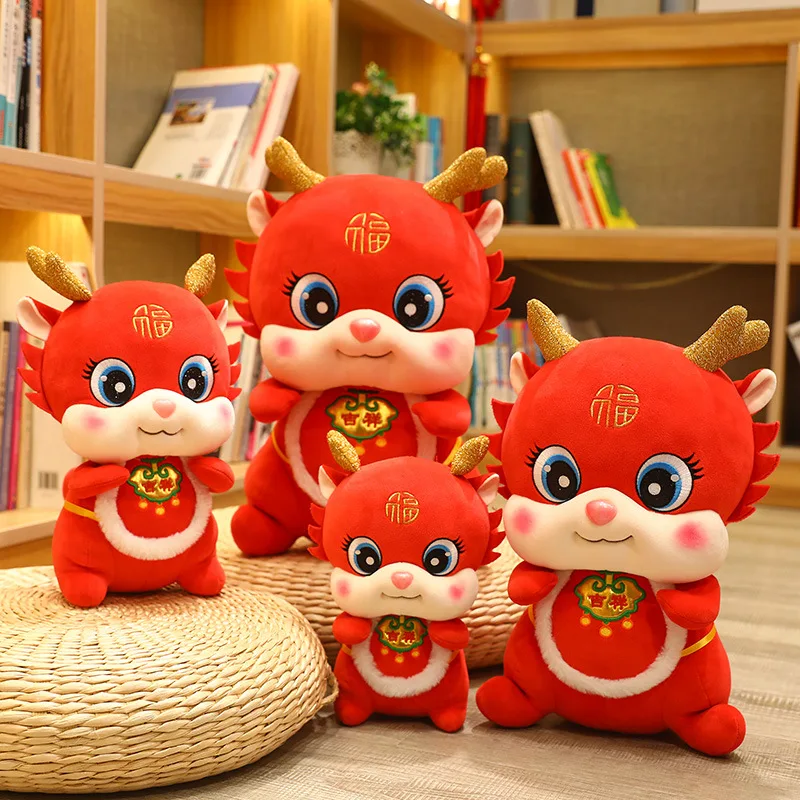 Dragon Plush Doll Chinese Style Tang Suit Dragon Plush Toy Soft Lovely Sofa Ornament New Year Gift for 2024 Cartoon for Playtime