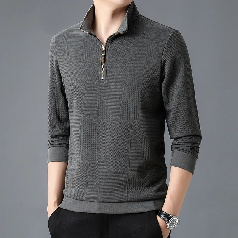 Half zip long sleeved T-shirt for men's spring and autumn 2023 new high-end casual men's standing collar sweater