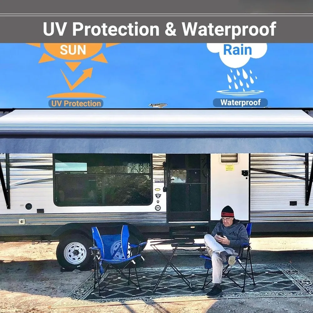 Manual RV Awning Complete Kit Retractable Camper Awning for RV or Trailers RV Rollfor Camper or 5th Wheel, Out Awning