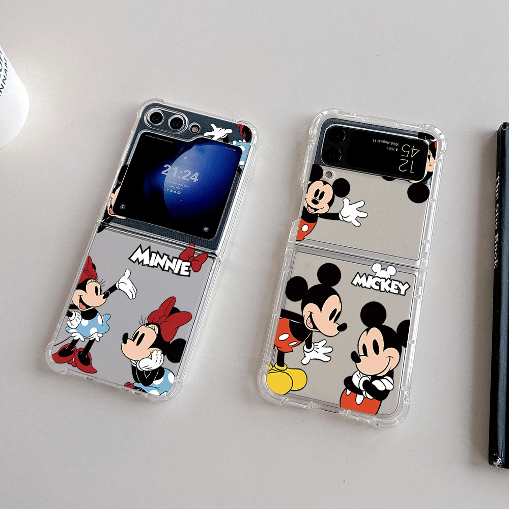 Cartoon Cute Mickey Minnie Phone Case for Samsung Galaxy Z Flip 3 4 Z Flip 5 Z Fold 4 5G PC Soft Anti-fall Back Cover