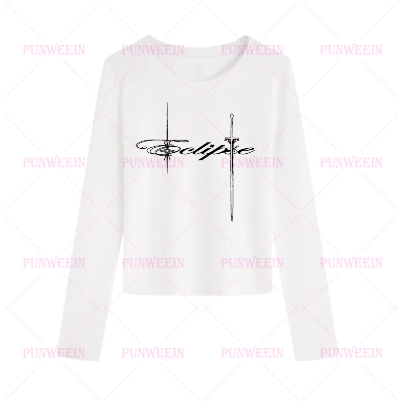 Harajuku Subculture Aesthetic Y2k Crop Tops Punk Gothic t-shirt band Emo Girls Women Graphic Print Slim Long sleeves Baby Tees
