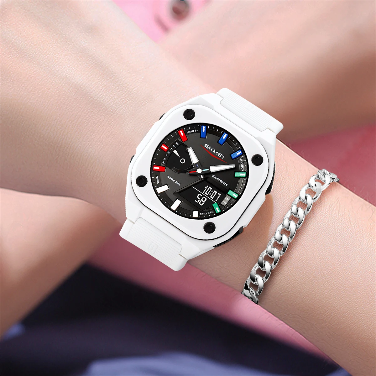 SKMEI Бизнес Классические цифровые электронные часы с двойным циферблатом Кварцевые наручные часы для мужчин и женщин Оригинальные водонепроницаемые часы и браслет