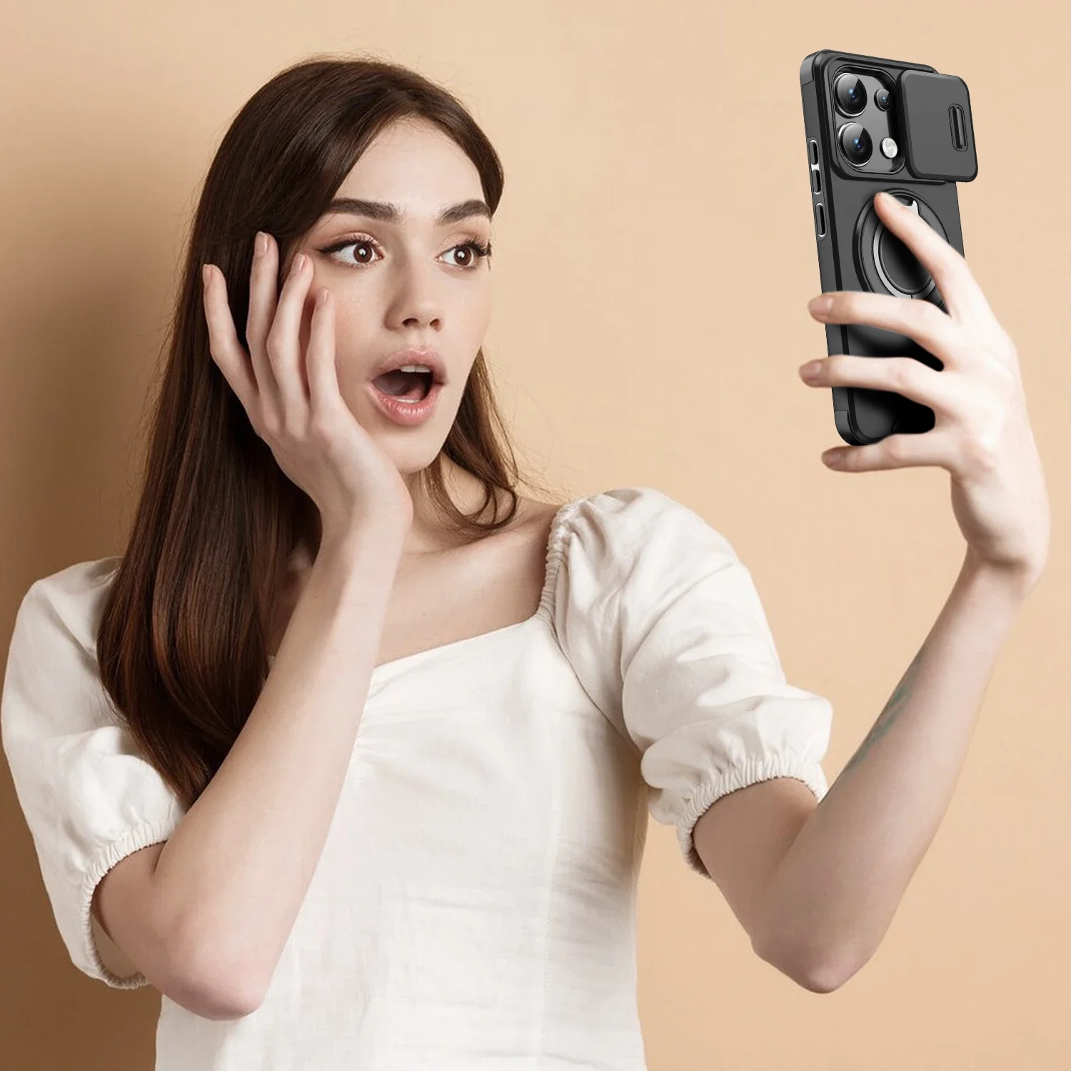 Shockproof Magnetic Case for Redmi Note 14 13 Pro 5G 4G Plus Slide Camera Lens Ring Stand Protect Cover image 6