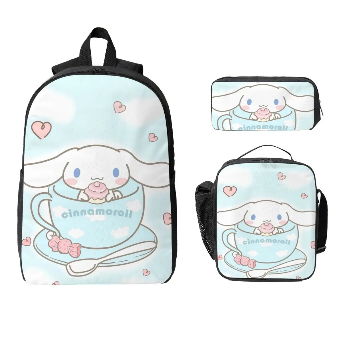

Рюкзак Cinnamoroll Sanrio, студенческая сумка для книг для мальчиков и девочек, школьная сумка, компьютерные сумки на плечо, 3 шт., изолированная сумка для обеда, пенал