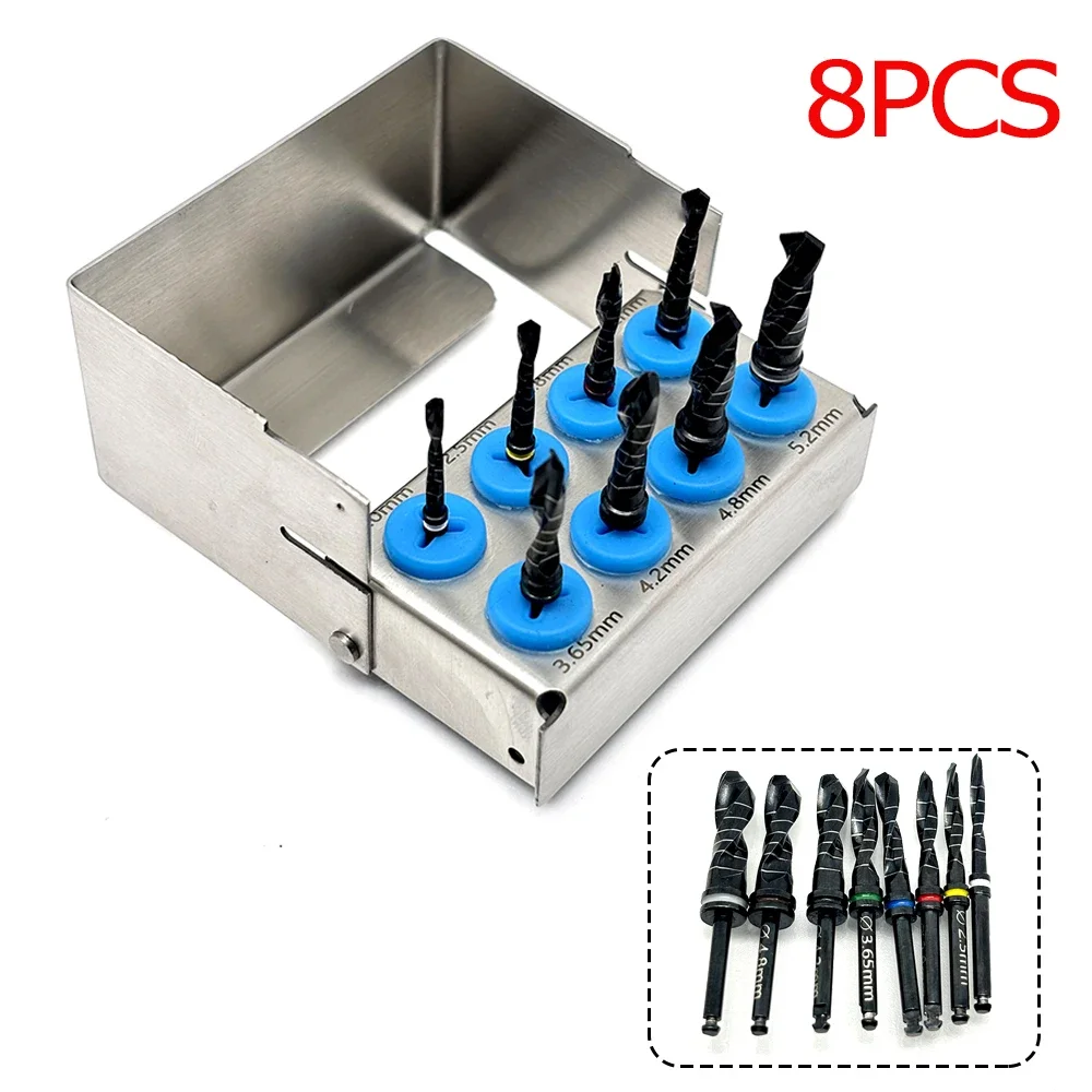 

8Pcs Dental Implant Drills Kit Titanium Coated Pilot Drills Maxillary Sinus Lift Surgical Tools Black Set