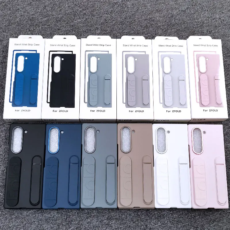 

Luxury Wrist Strap Bracket Standing Phone Case For Samsung Galaxy Z Fold 6 5 4 3 Fold4 Fold3 5G Case Ultra Thin Matte Hard Cover