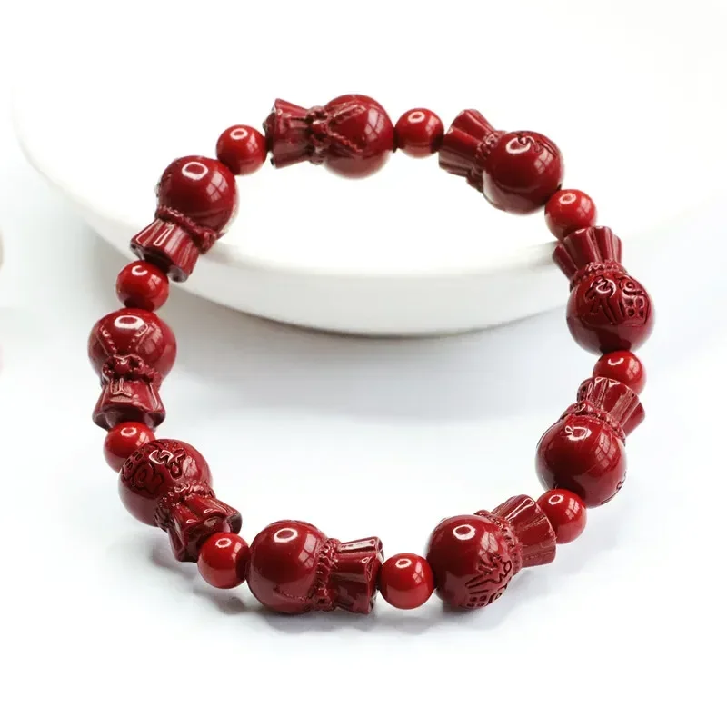 

Cinnabar Lucky Bag Bracelet Man Jewelry Carved Gemstones Energy Bracelets for Women Luxury Natural Stone Designer Gemstone