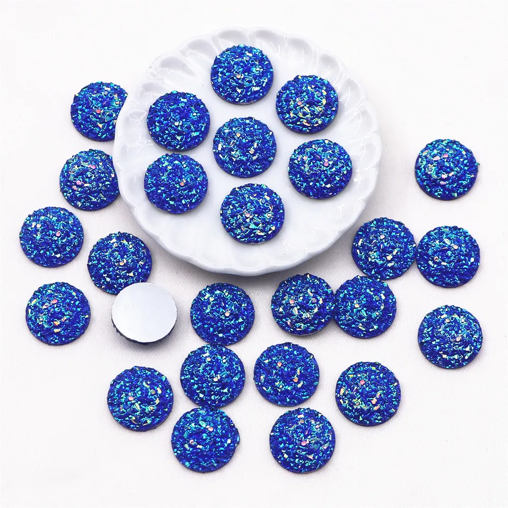100pcs 12mm Round Resin Shiny AB Druzy Stone Surface Rhinestone Flatback Cabochon DIY Decorative Craft Scrapbooking Accessories