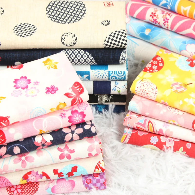 

Japanese bamboo cotton fabric and wind dragon goldfish print, handmade DIY bag clothing dress fabric pure cotton