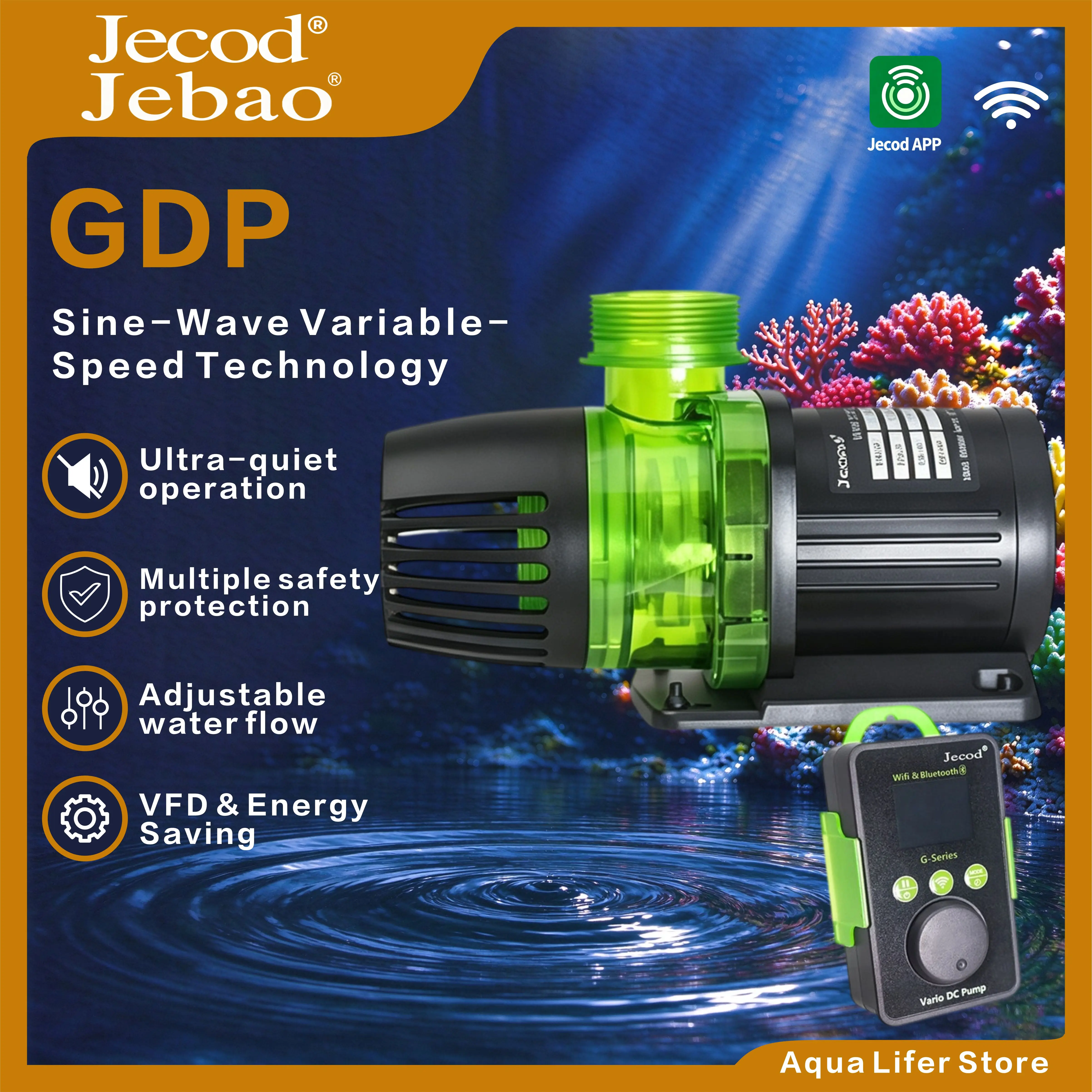 Jebao Jecod GDP Cross Flow Aquarium Wave Pump, Bluetooth WiFi APP Control with Controller for Freshwater & Saltwater Reef Tank