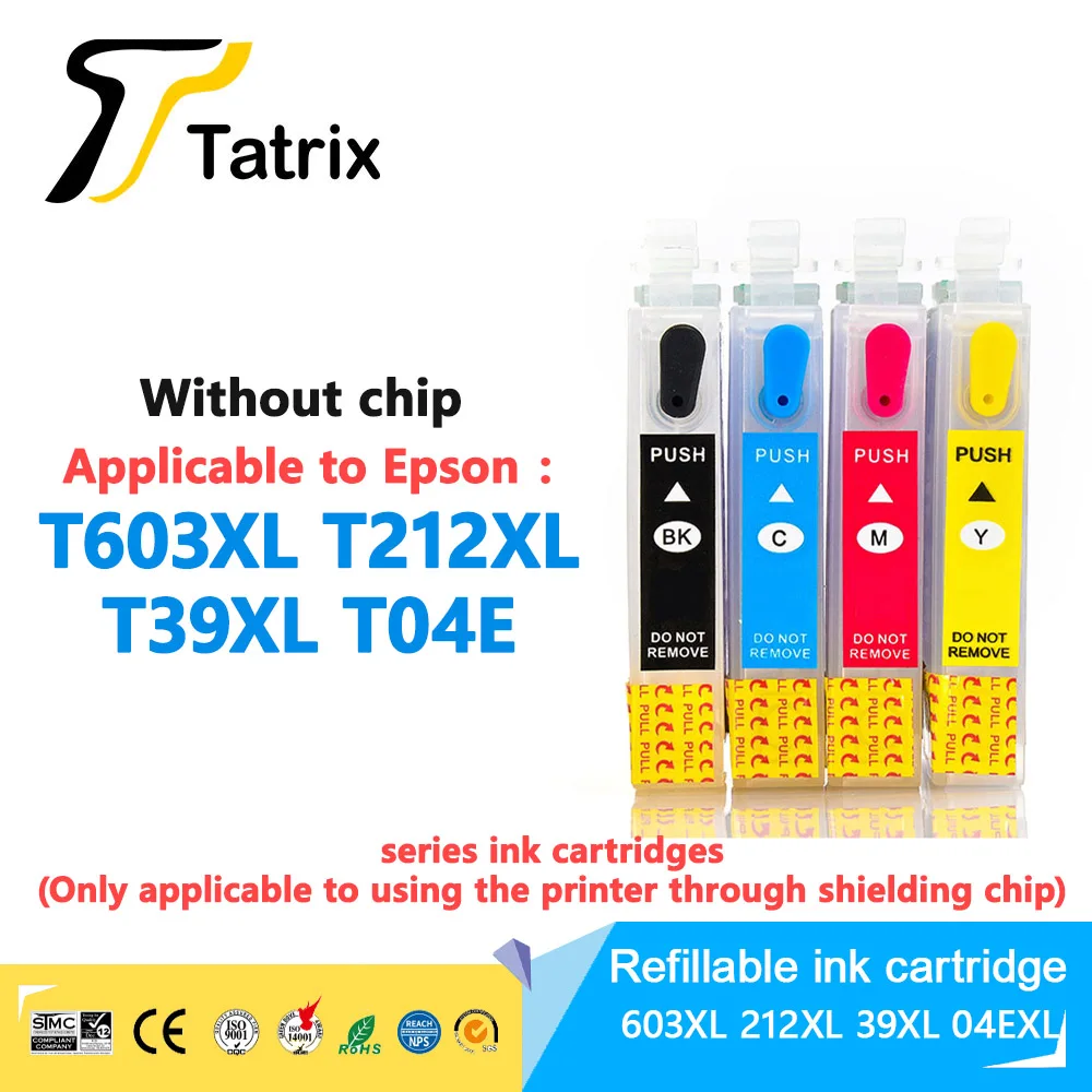 Tatrix For Epson T603XL 212XL 39XL 04E XL Refillable Ink Cartridge for Epson WF-2830 WF-2850 XP-2105  WF-2870 2810 XP-3150 4150