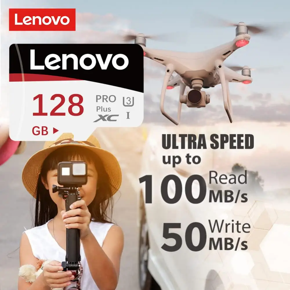 Lenovo kartu memori kamera profesional 2TB C 10, kartu mikro TF SD 1TB kecepatan cepat dengan adaptor SD untuk Speaker ponsel