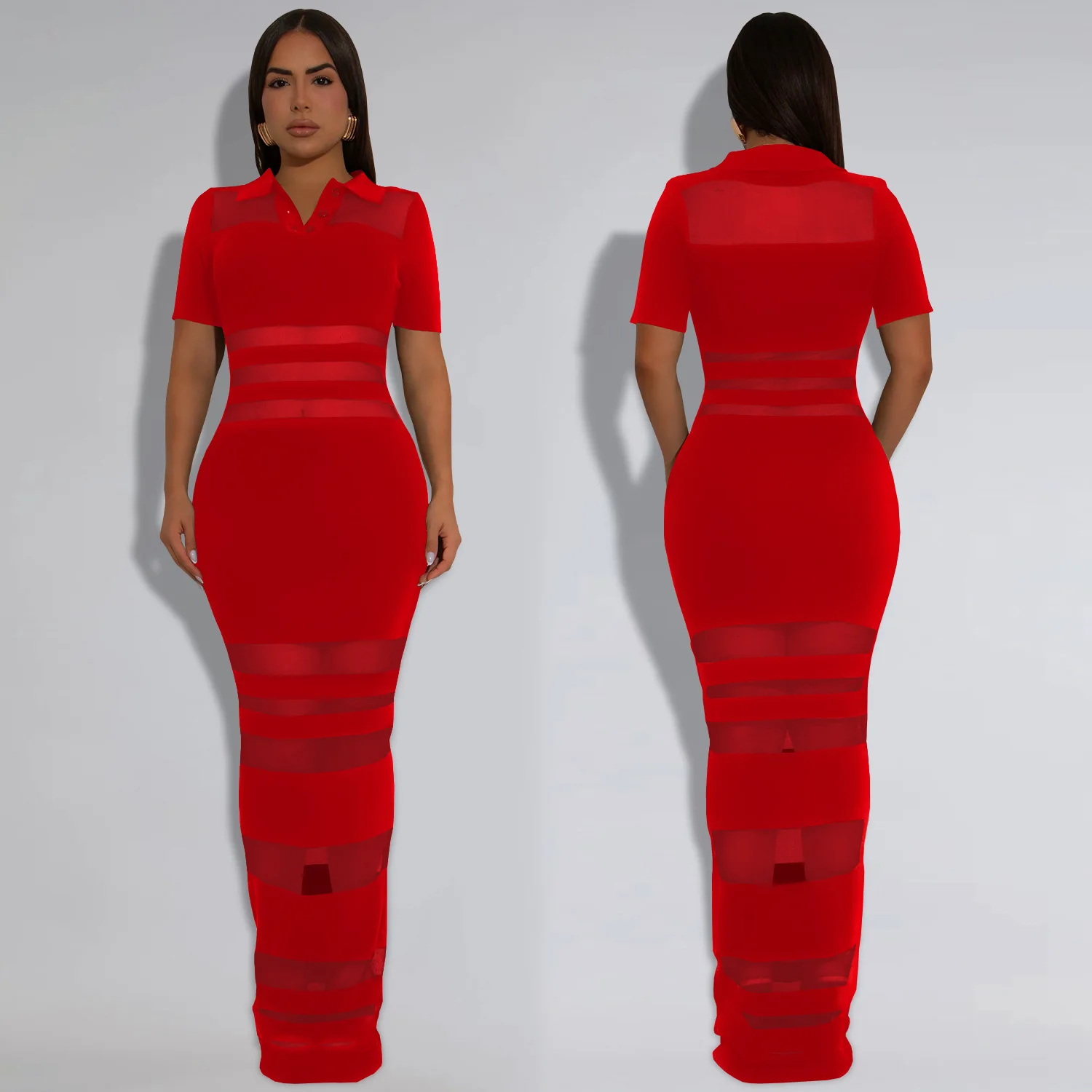 Vestido sexy transparente de malla con retazos para mujer para verano 2025