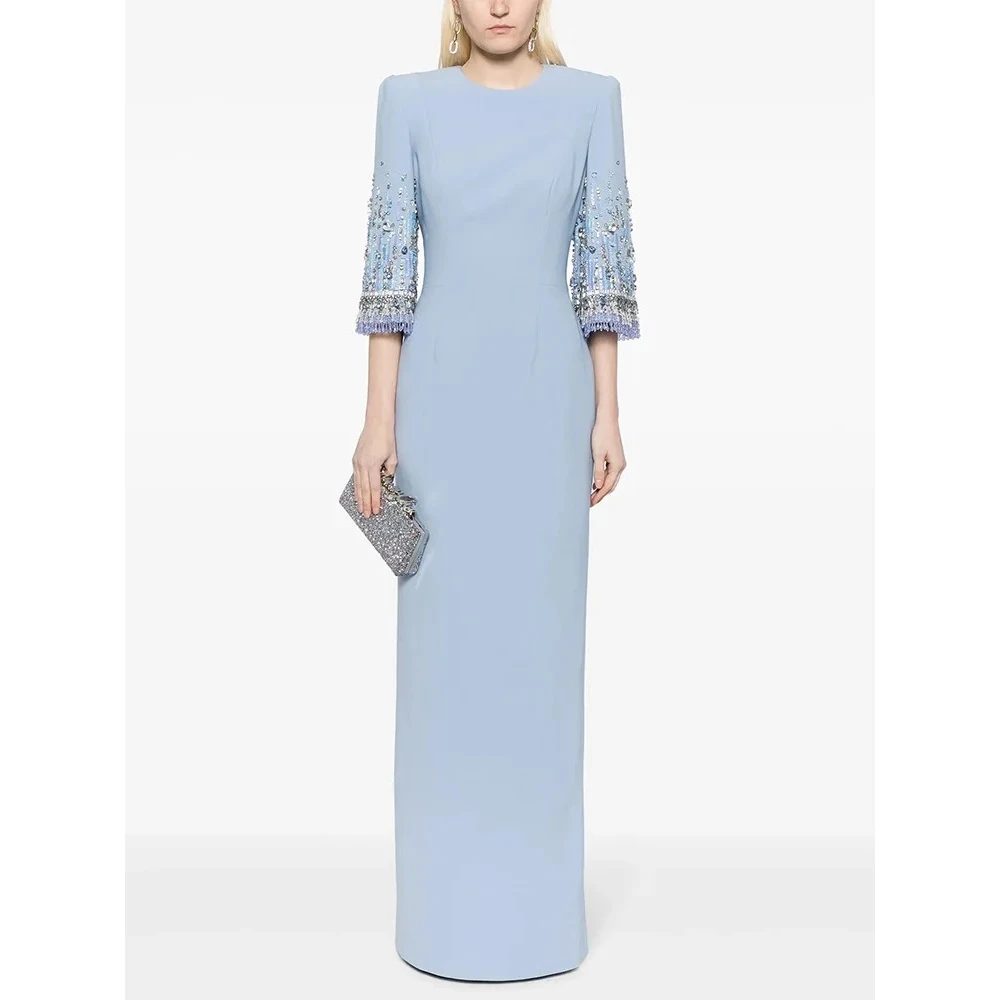 Elegant Pale Blue Arabian Prom Gown