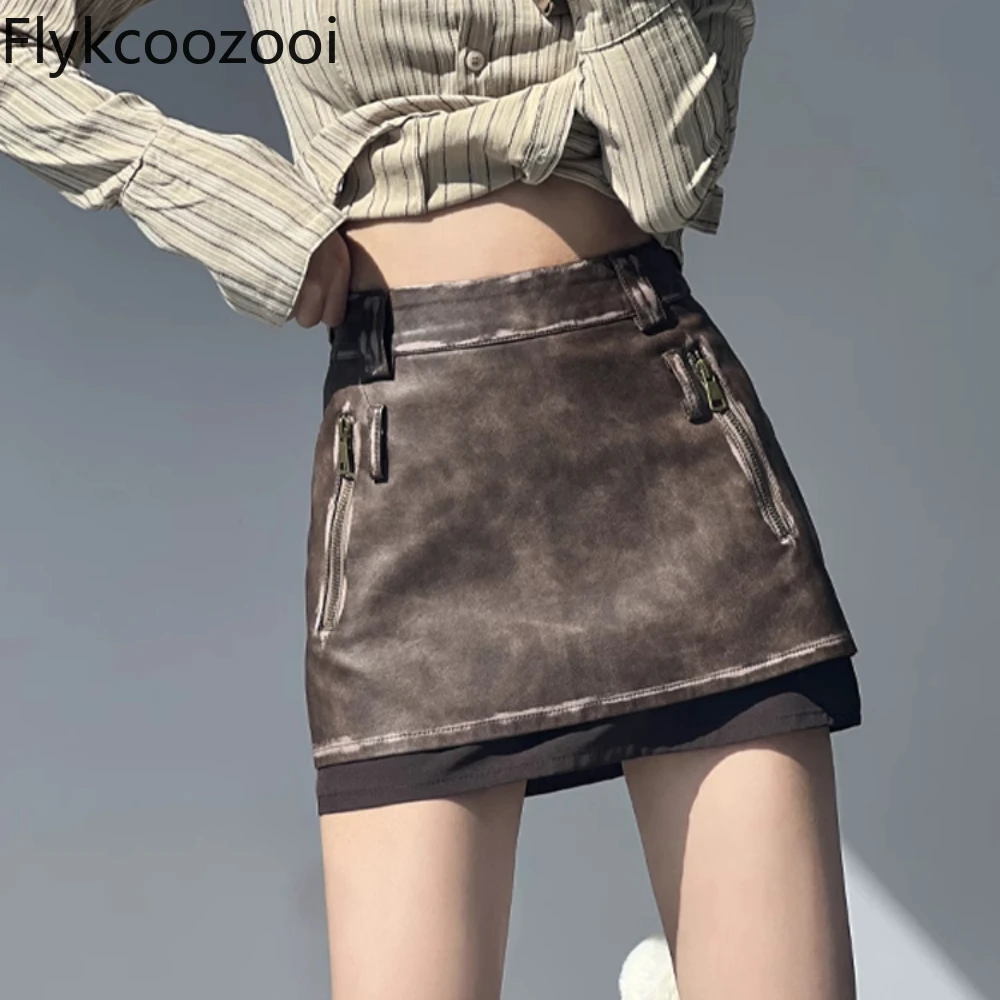 Hot Girls Wear Balm-rubbed Old-style PU Leather Skirt with A High-waisted Autumn and Winter Retro Hip-covering A-line Skirt