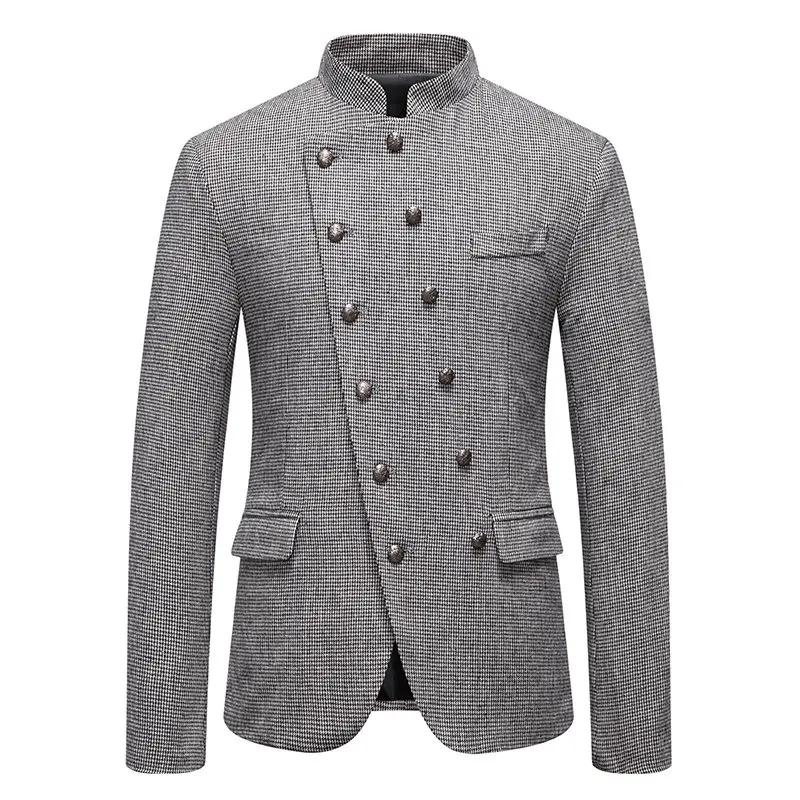 

Men's Fashion Slim Fit Blazer, Double Breasted Suit Jacket with Stand Collar and Asymmetrical Closure, Modern Performance Wear