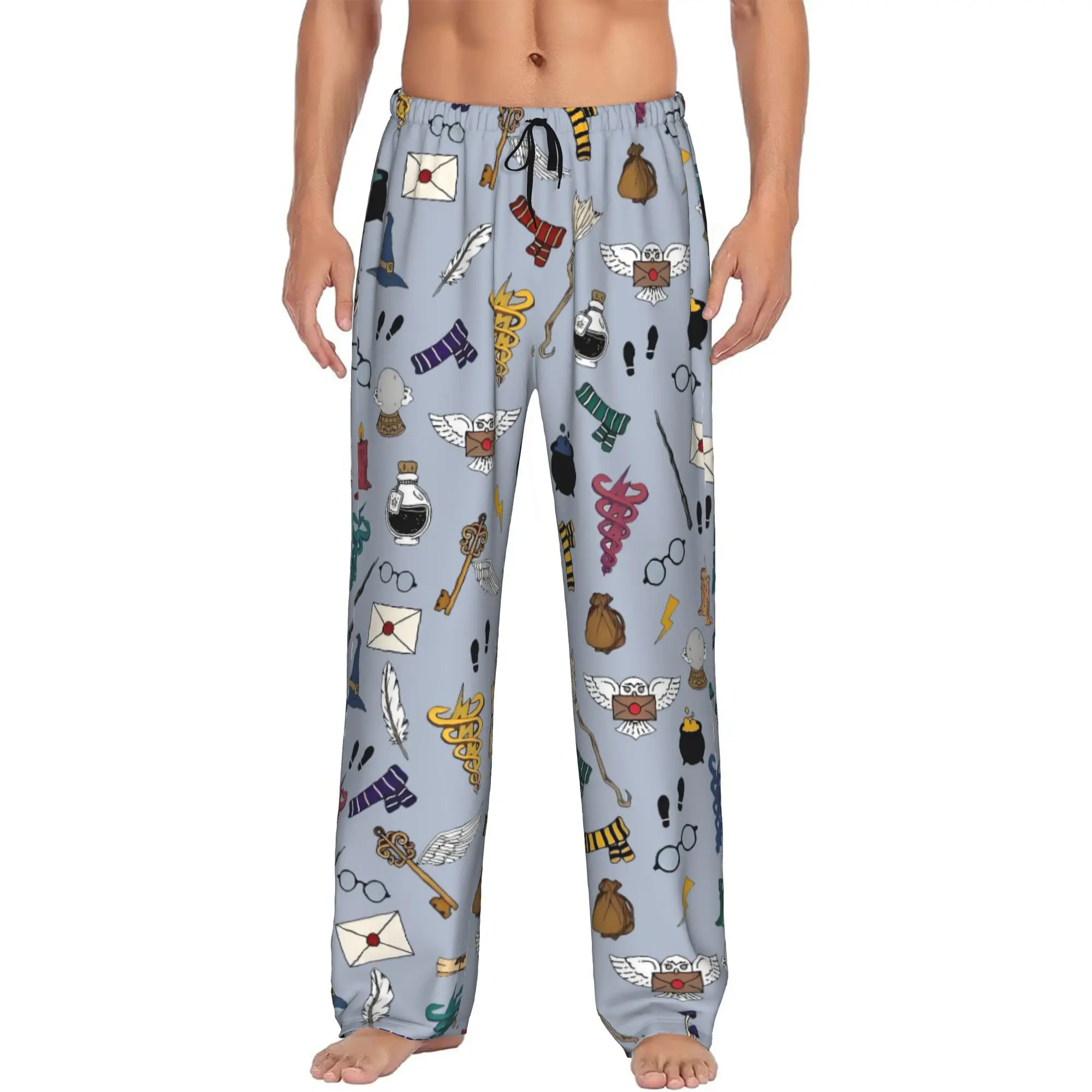 Custom Men's H-Harryed Halloween Pajama Pants Printed Magic School Sleep Sleepwear Bottoms with Pockets