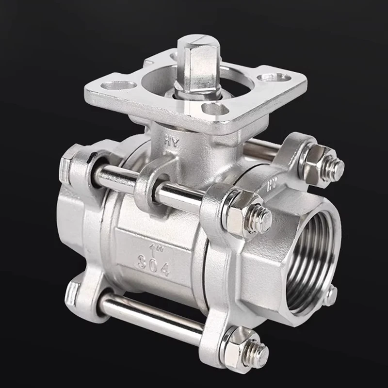 SS304 Stainless Steel Internal Thread High Temperature Corrosion Resistance DN15-50 Three Piece High Platform Ball Valve