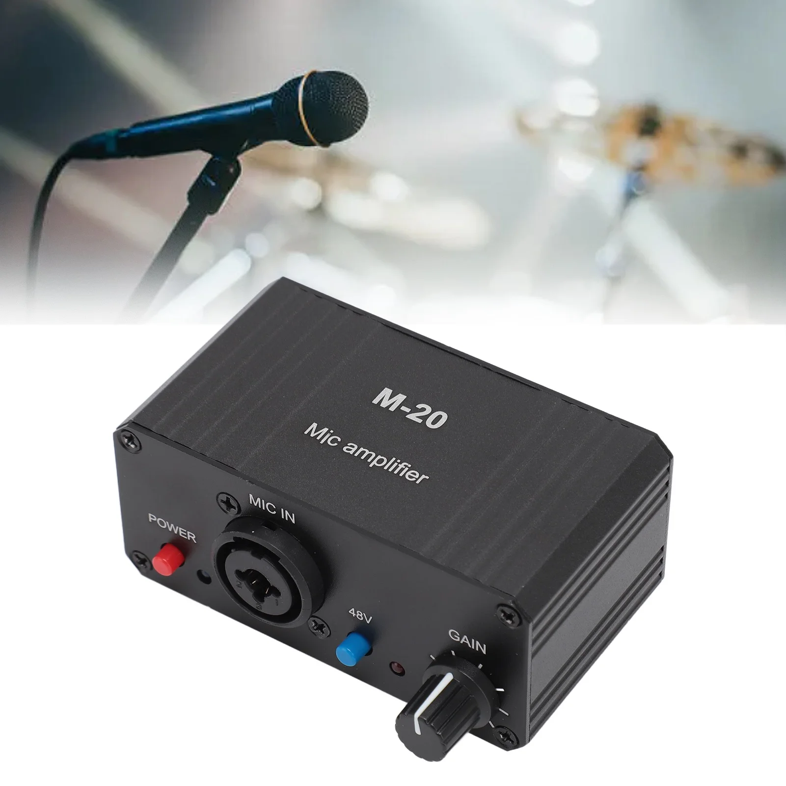 Microphone Preamp Black Metal Case XLR Output 48V Phantom Power Compact High Gain Microphone Booster for Condenser Microphone