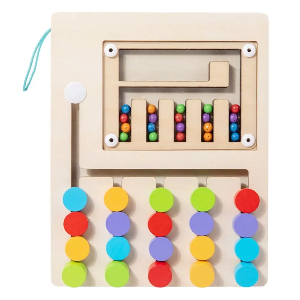 Wooden Color Matching Game Rolling Bead Puzzle Montessori Sliding Puzzle Board Learning Logical Thinking Wooden Rolling
