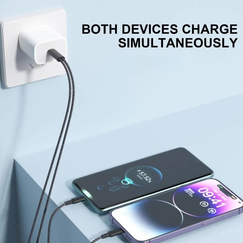 Fast Speed USB Type C 2 Charging Connectors Cable For Simultaneous Charging