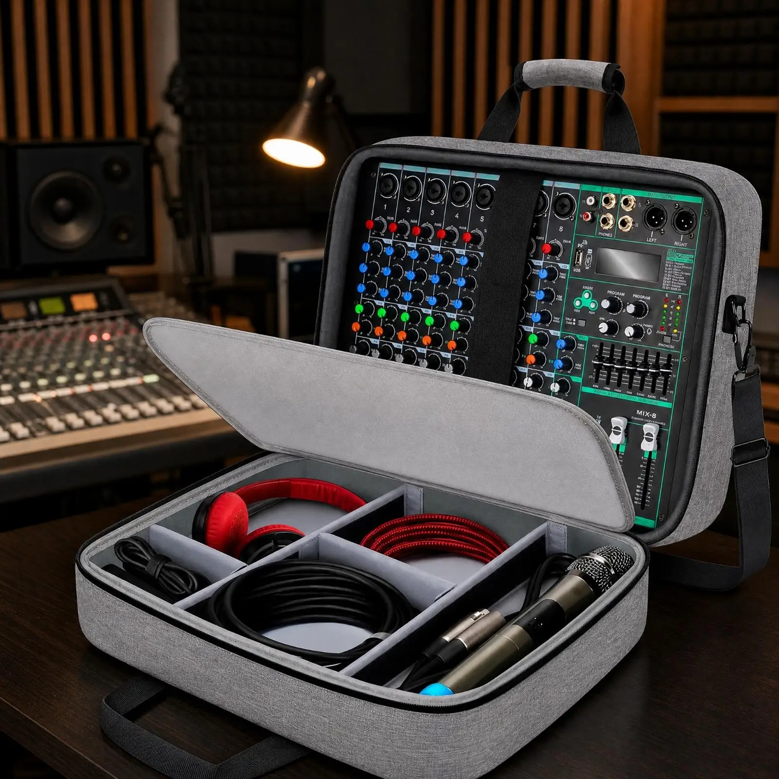 Audio Mixer Storage Bag Customizable Interior Mixer Carry Case with Adjustable Dividers Scratch Resistant for Mobile Artists,