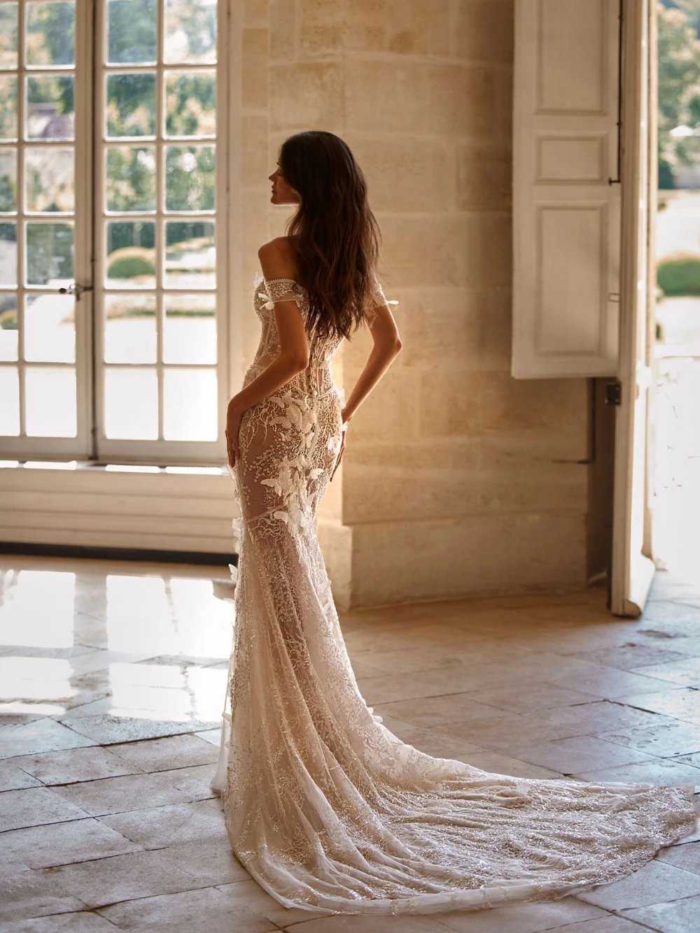 Dainty 3D Butterfly Tulle Lace Bridal Gown For Palace Ceremony Sexy Mermaid Corset Wedding Dress Customized Sparkling Wear