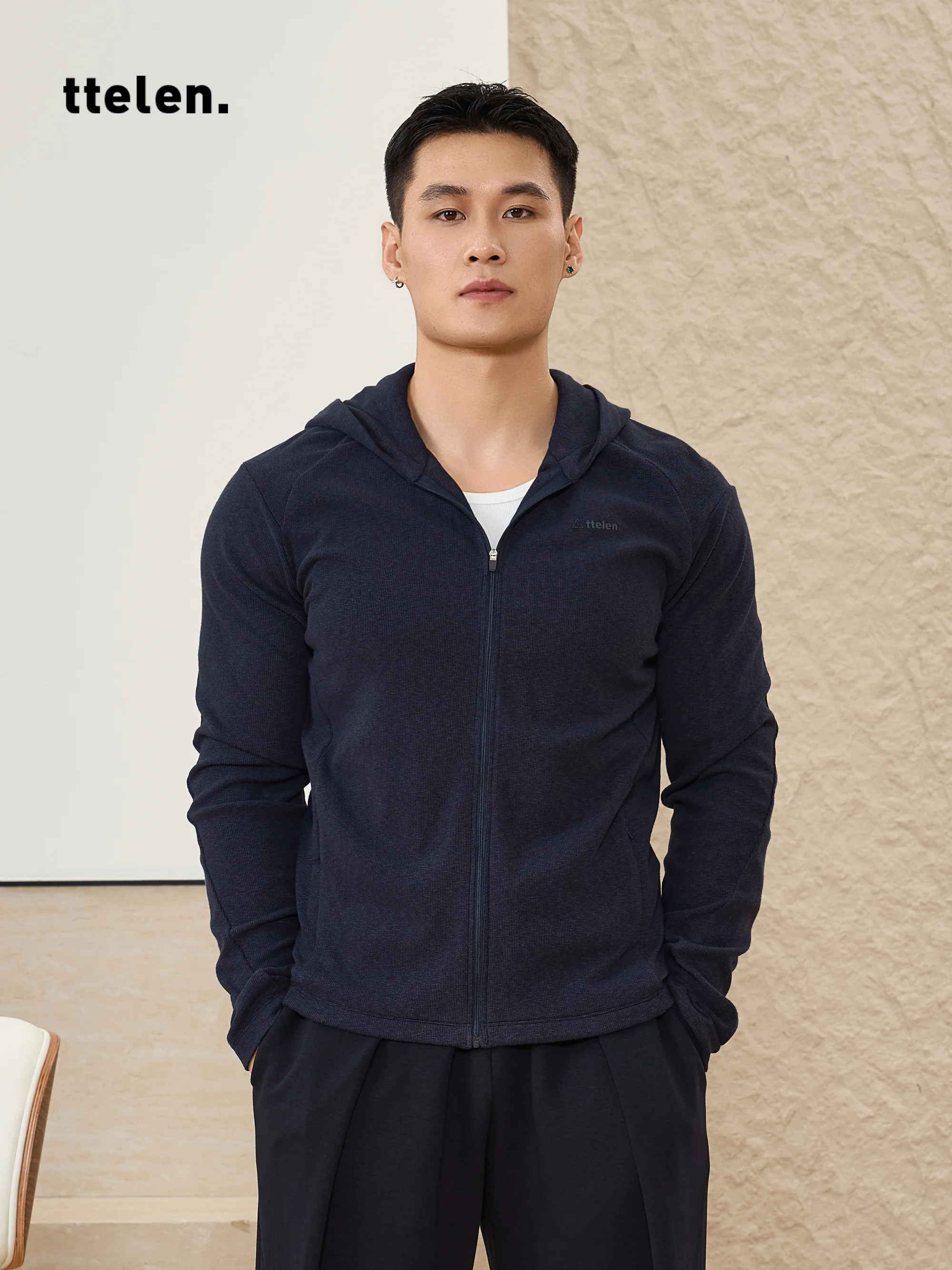 

TTelen High Elastici Zipper Hoodie Thin Training Jaet Floral Pattern Men's Spor Sle Long Sve Fitn Sweatirt