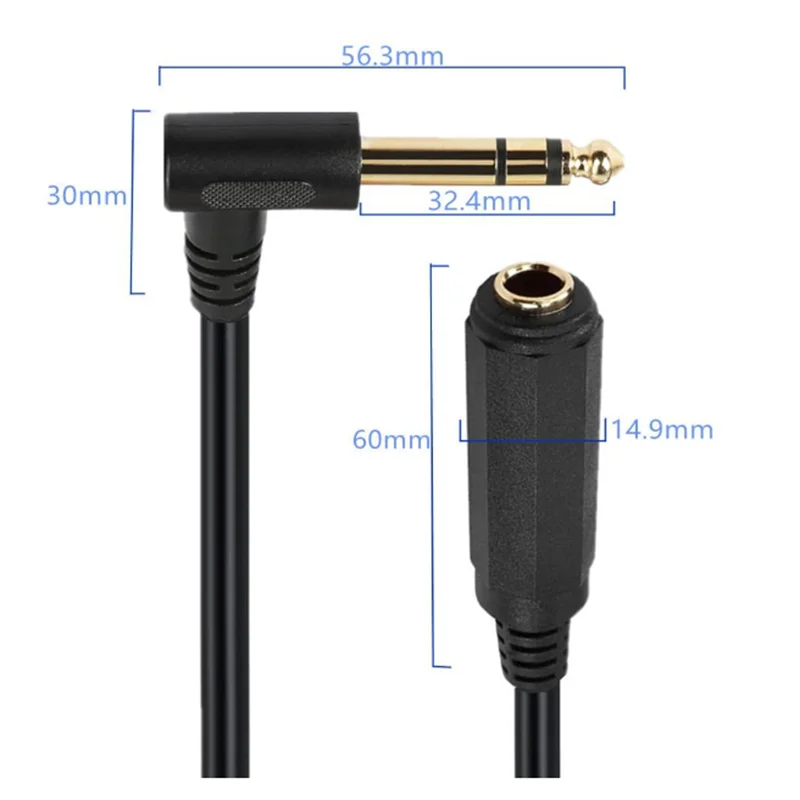 TRS 1/4 Inch Female to Right Angle Mono Male Audio Extension Cables Right Angle Guitar Extension Cord;