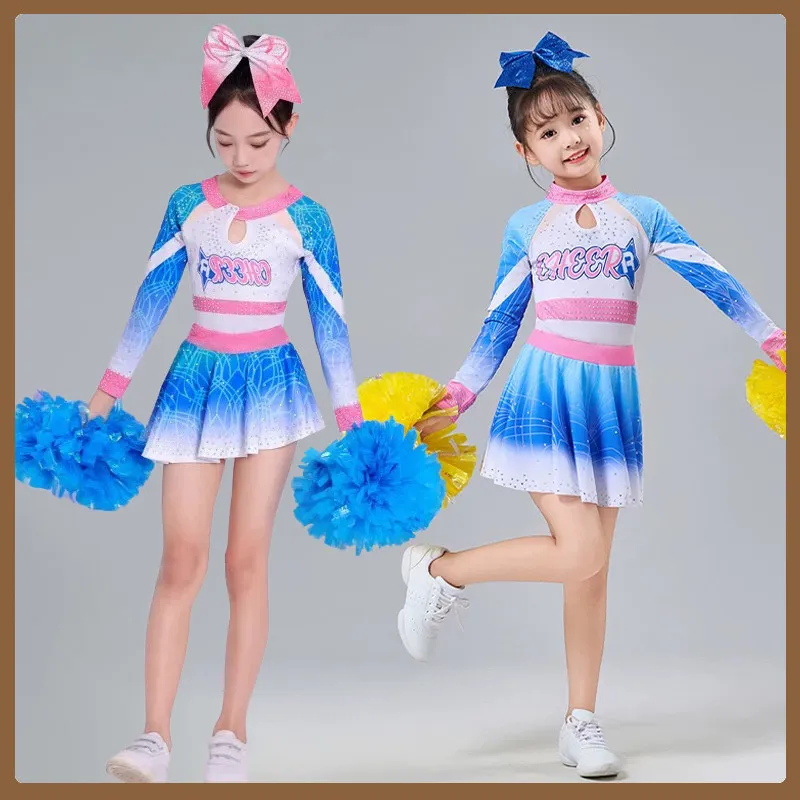 

Костюмы для чирлидинга для девочек и мальчиков, детские костюмы для выступлений по чирлидингу, костюмы для соревнований, костюмы для джазовых танцев.